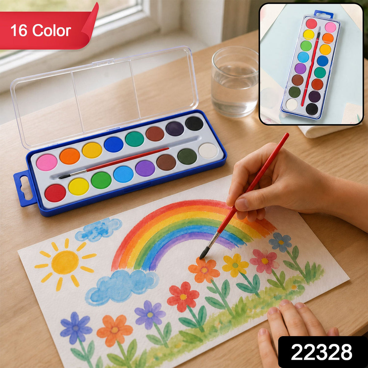 Watercolor Paint With Brush And Protective Plastic Case (16 Colors With Brush)