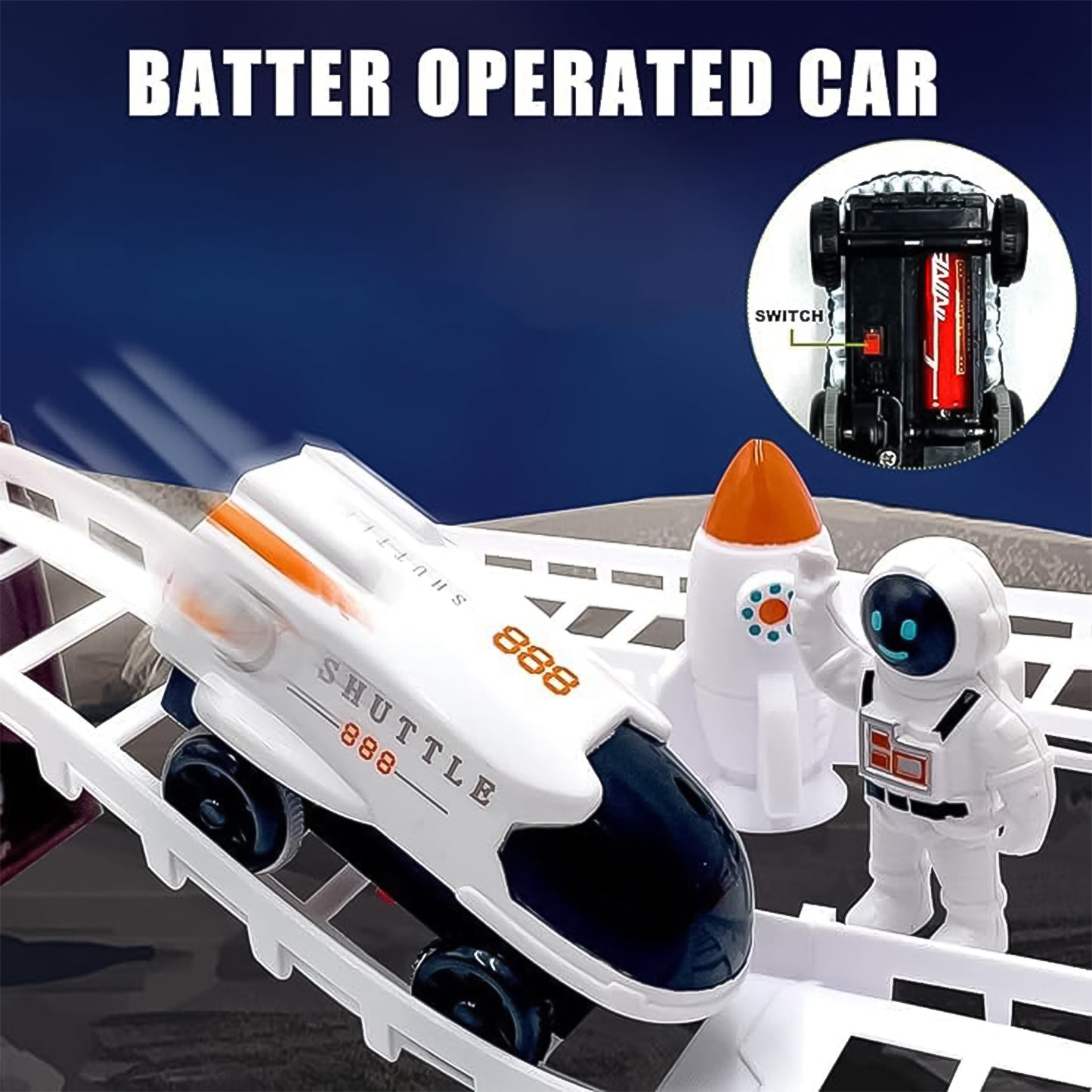 Wukusy Outer Space Race Track Set for kids toys featuring colorful space-themed race cars and a detailed track layout.