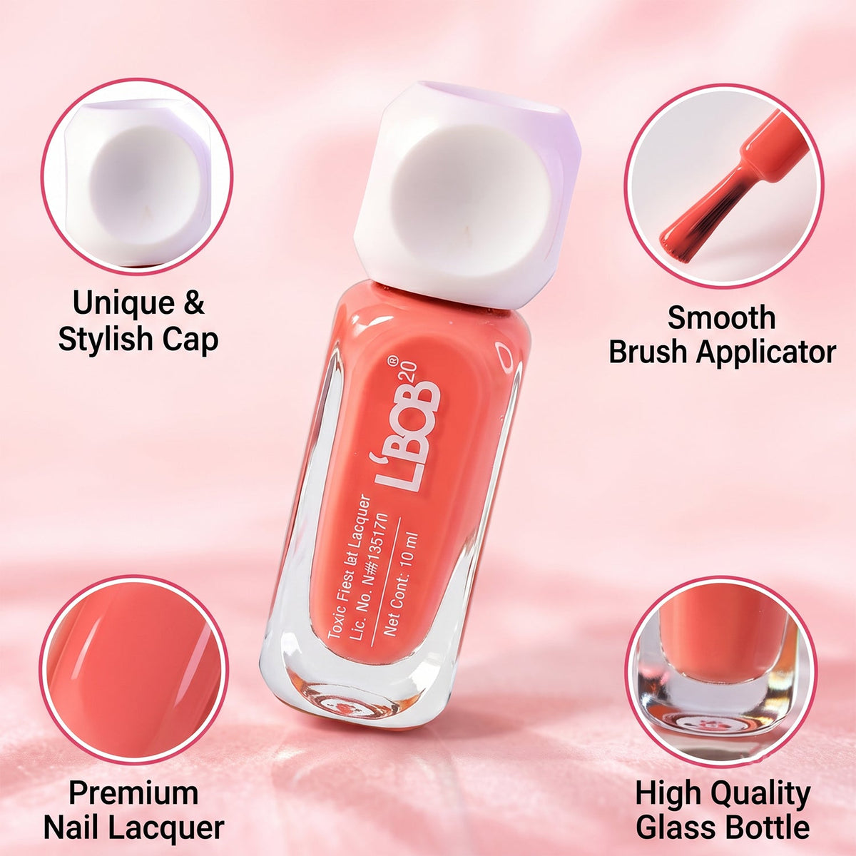 Peach Coral Colour Nail Polish With Matte Finish  Brush Applicator (10 Ml)