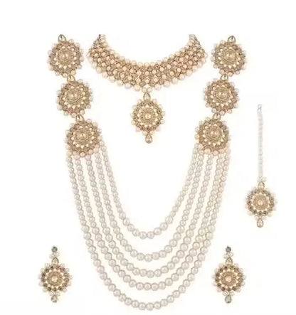 Jewellery Set | Gold-Plated Alloy Bridal Set with American Diamonds, Adjustable Full Set for Women