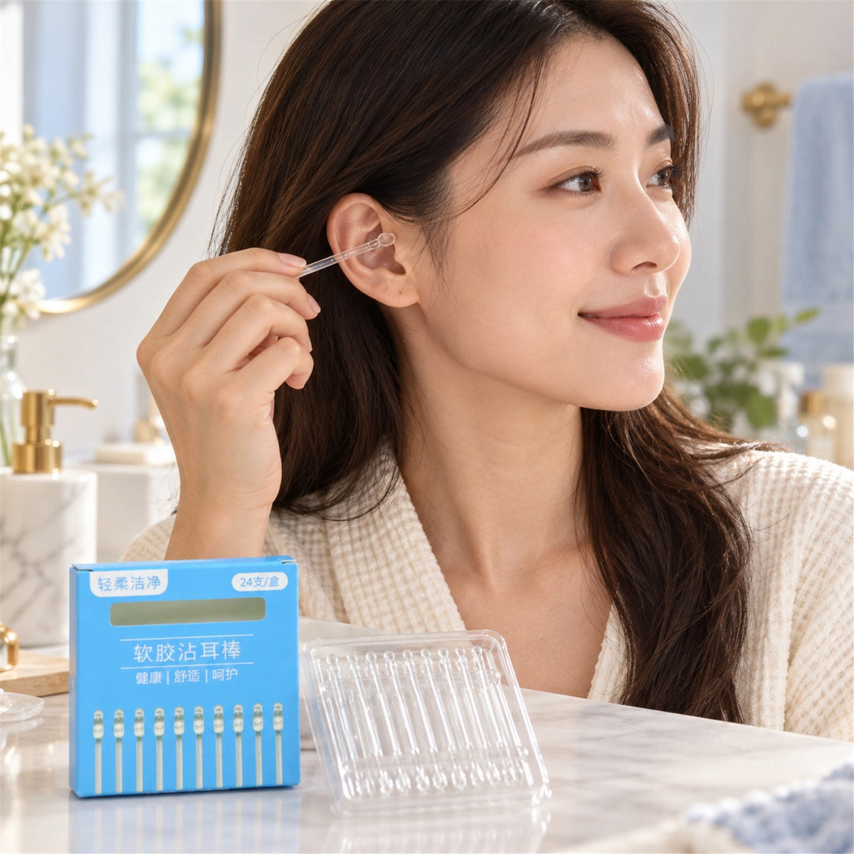 Silicone Ear Cleaning Sticks With Compact Holder For Personal Care (24 Pc)