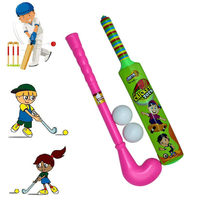 Lightweight plastic baseball and hockey toy set for kids, includes bat and ball for indoor and outdoor play by Wukusy.