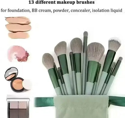 Professional FIX+ Makeup Brushes Green Colour Set of 13PCS with Beauty Blender