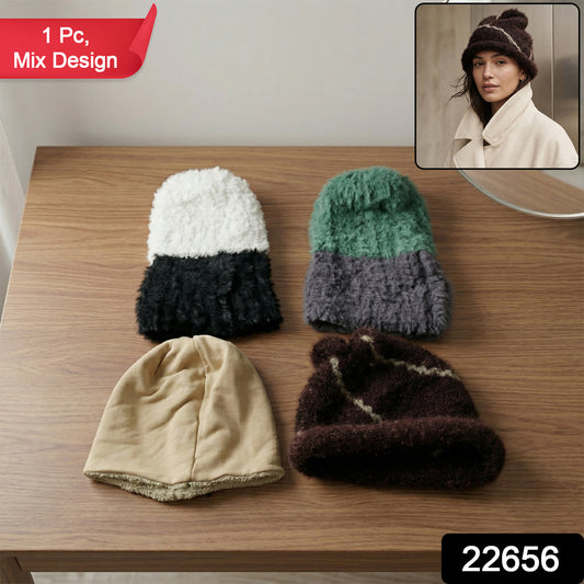 Winter Warm Woolen Beanie Cap For Men  Women (1 Pc Mix Desin)