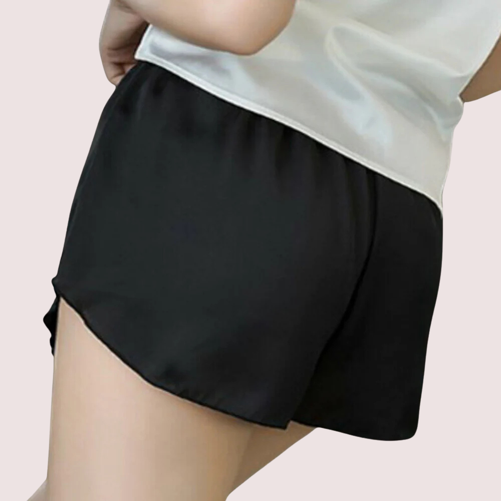 Silken Charm faux French knickers set by Snazzyway, featuring two-piece satin lingerie with delicate lace details.