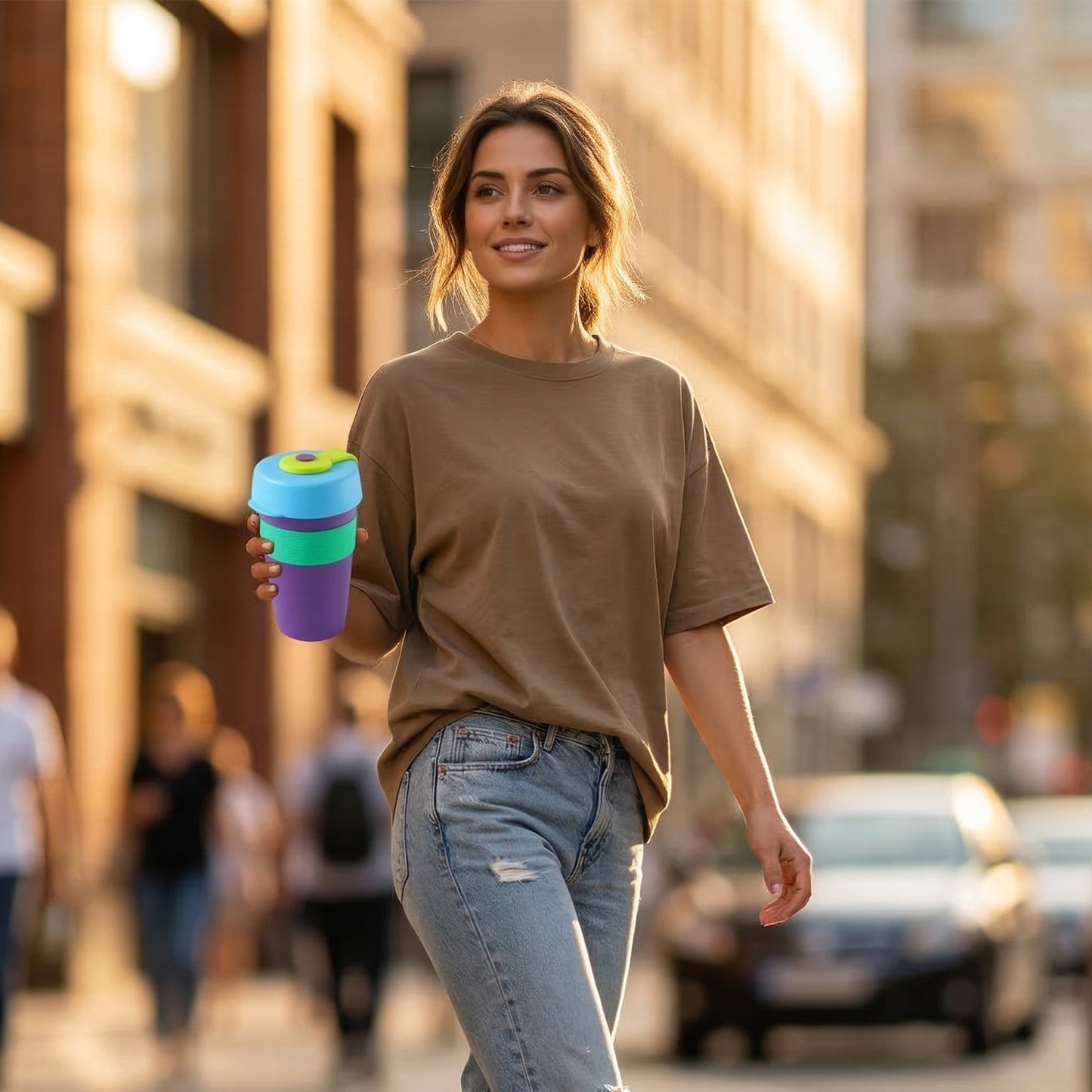 Reusable Colorful Travel Mug With Secure Silicone Lid (1 Pc 400 Ml)