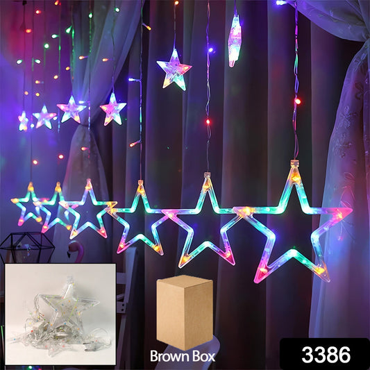 3386 12 Stars Led Curtain String Lights With 8 Flashing Modes For Home Decoration Diwali  Wedding Led Christmas Light Indoor And Outdoor Light Festival Decoration (Multicolor)