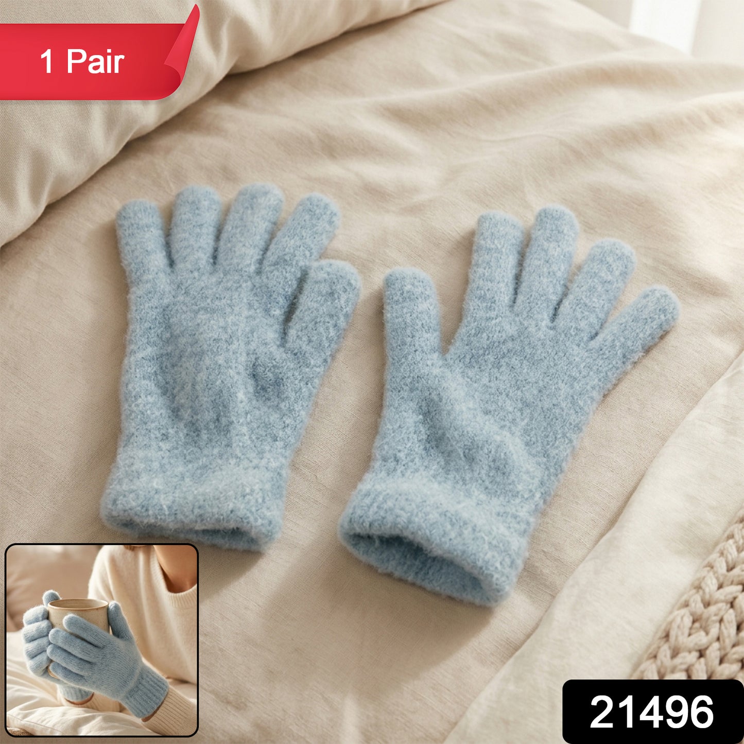 Pair of Wukusy ultra soft fleece winter gloves for men and women, shown in black with cozy, plush interior for cold weather comfort.