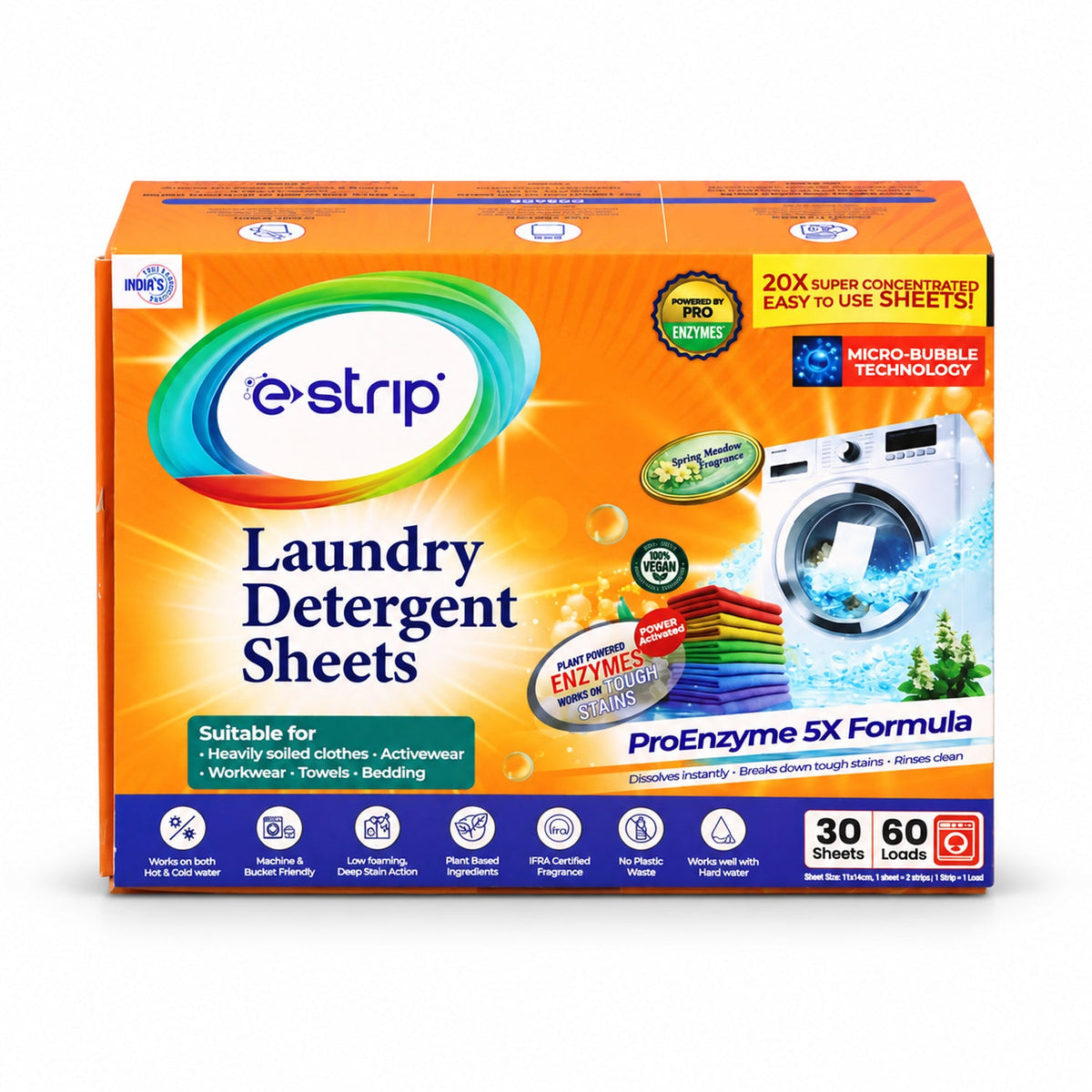 Wukusy laundry detergent sheets for clothes washing, 30 sheets for up to 60 loads, showing neatly stacked detergent sheets.