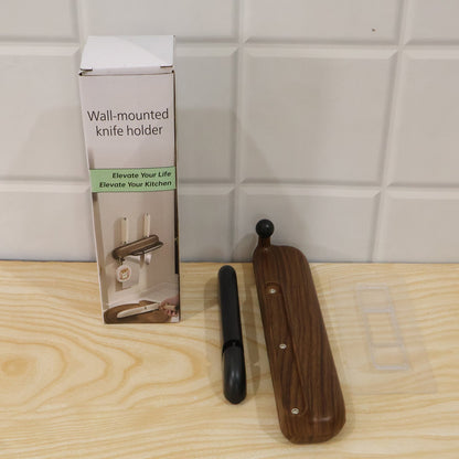 Wall Mounted Knife Holder With Hooks And Roll Bag Dispenser For Kitchen Storage