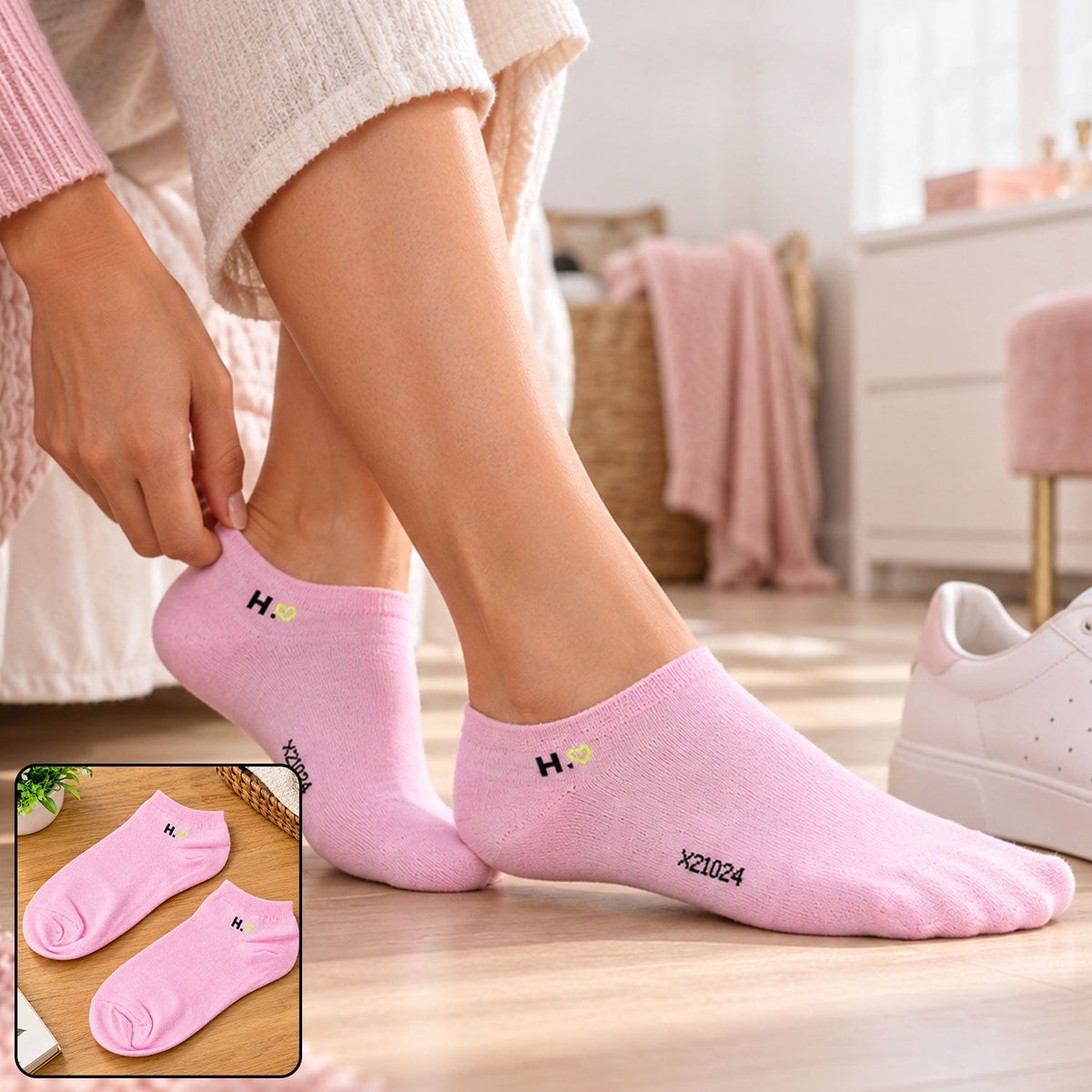 Pair of Wukusy low cut ankle socks for women, soft, stretchable, no-show sports socks shown in the image.