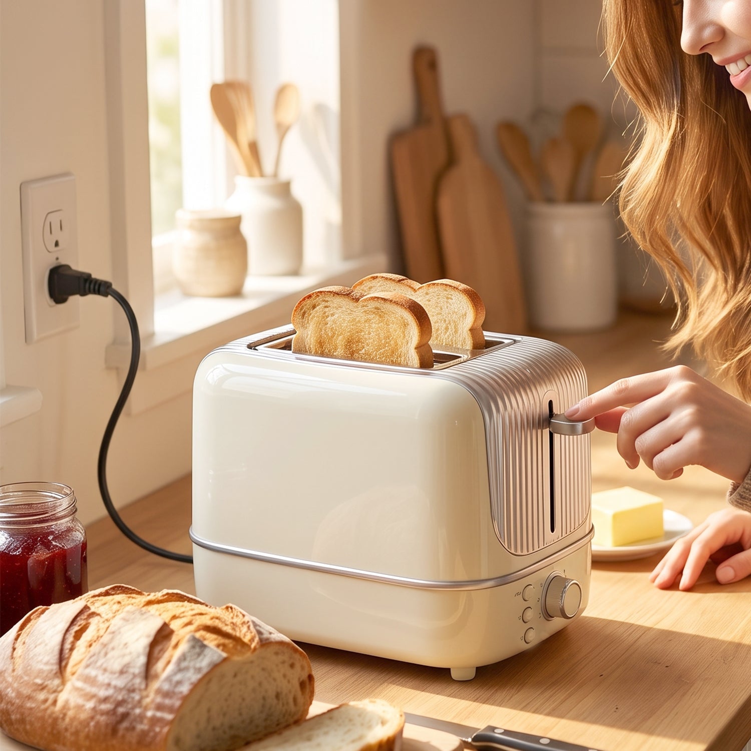 800w 2 Slice Pop Up Bread Toaster With Browning Control For Kitchen (1 Pc)