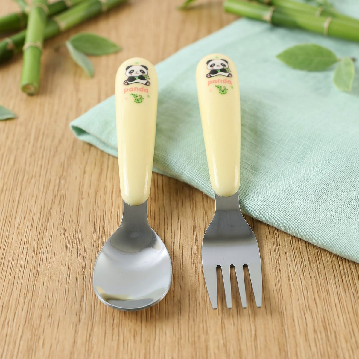 Kids cartoon spoon and fork set with easy grip handles, Wukusy 2-piece feeding utensils for children’s daily meals