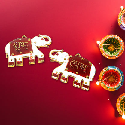 Shubh Labh Elephant Decorative Wall Hangings (2 Pc)