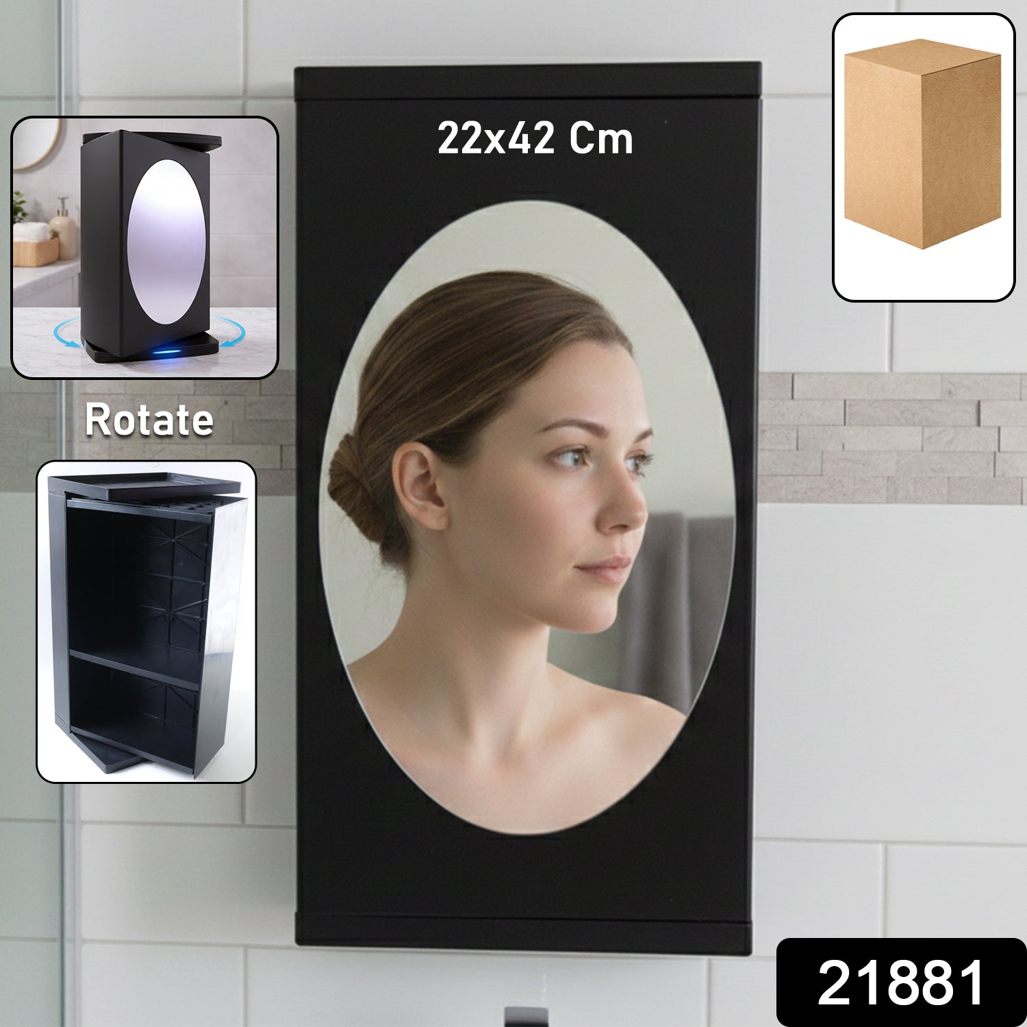 Wall Mounted Black Rotating Storage Cabinet Organizer (1 Pc 22x42 Cm)