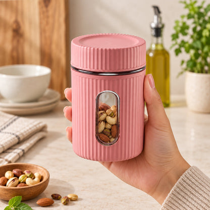 Wukusy 750ml plastic storage container with window and screw lid, transparent design for easy content identification
