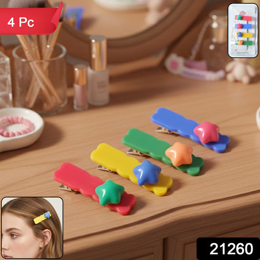 Set of four colorful star-shaped decorative hair clips by Wukusy with vibrant star designs for stylish hair accessories.