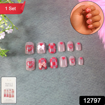 Wukusy premium artificial false nail set with mixed designs, showcasing a variety of stylish nail art on a clear background.