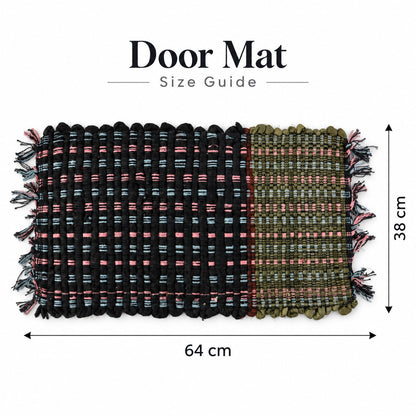 Decorative Woven Floor Mat With Check Pattern And Tassel Fringe For Doors (1 Pc)