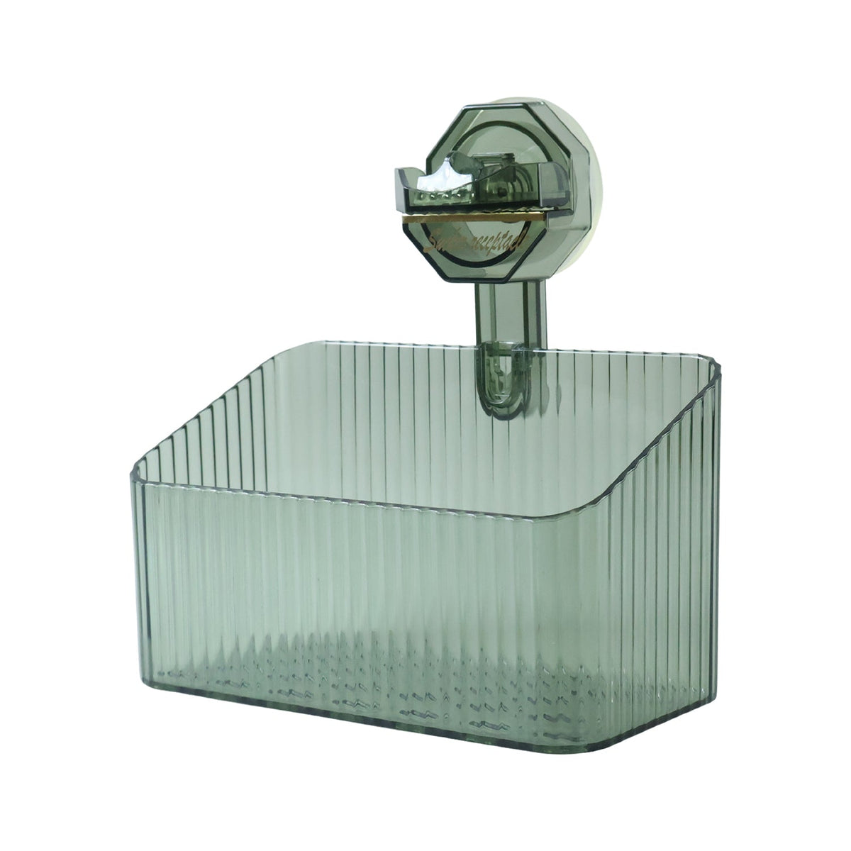 Transparent wall-mounted storage box by Wukusy, ideal for bathroom or kitchen organization, shown mounted on a wall.