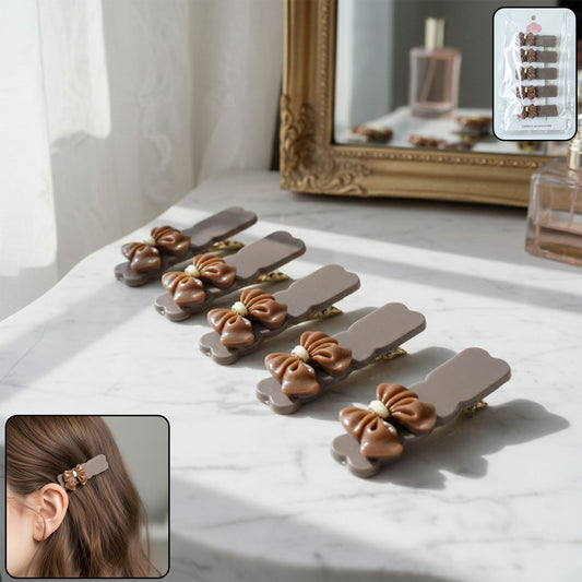 Set of five elegant Wukusy bow design decorative hair clips with stylish, colorful accents for women's hair accessories.