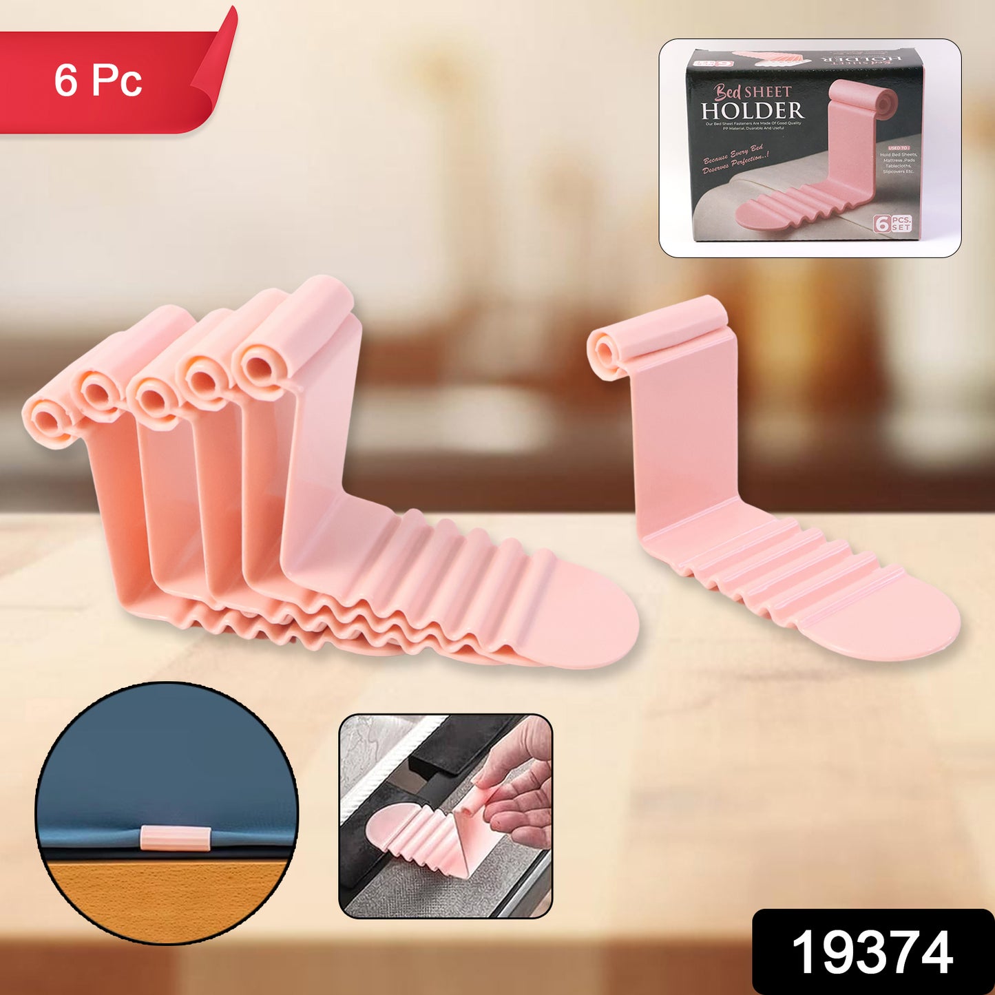 Set of six Wukusy universal bed sheet holder clips securing bedding to prevent slipping and keep sheets in place.