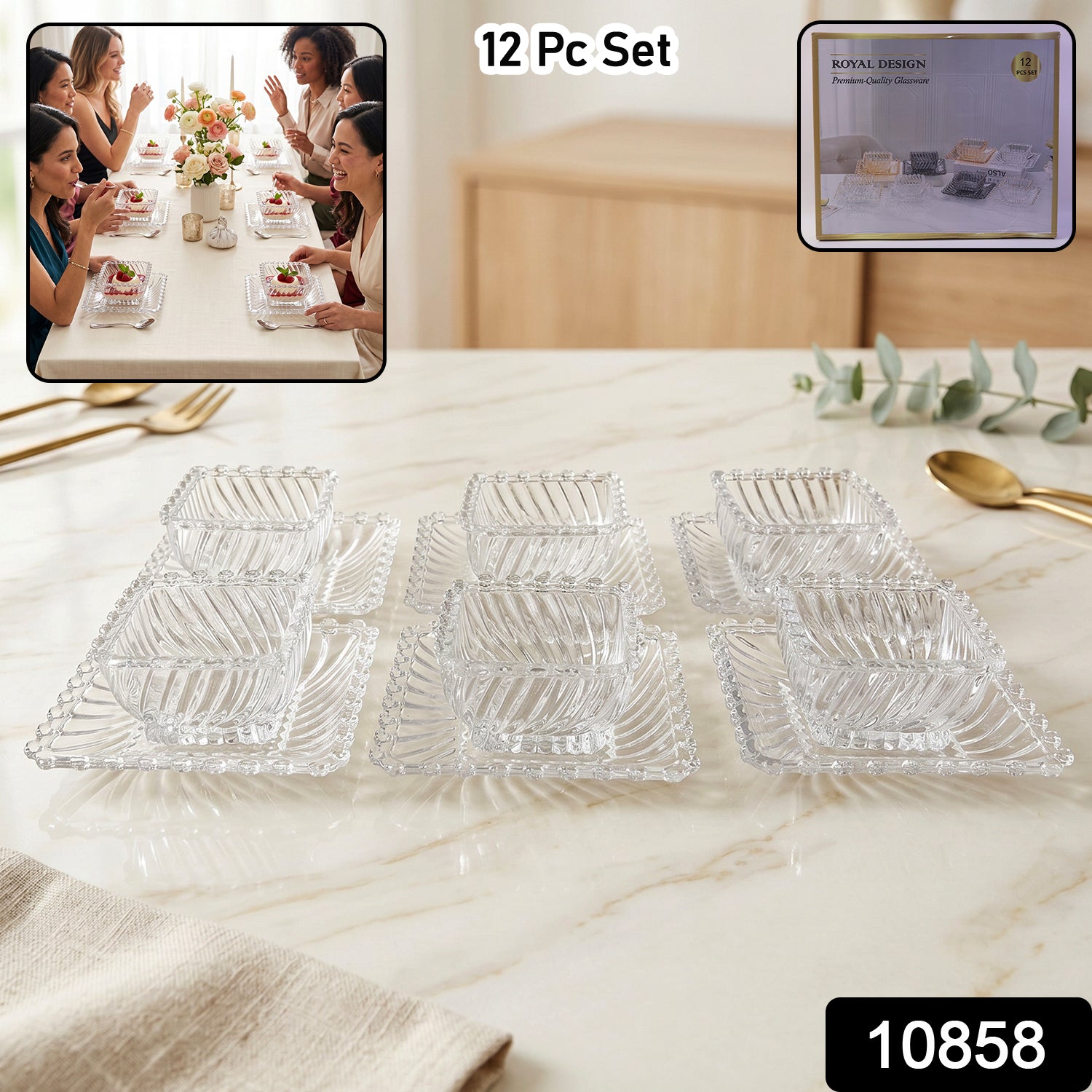 Royal Premium Glassware Serving Plate And Bowl (12 Pc Set)