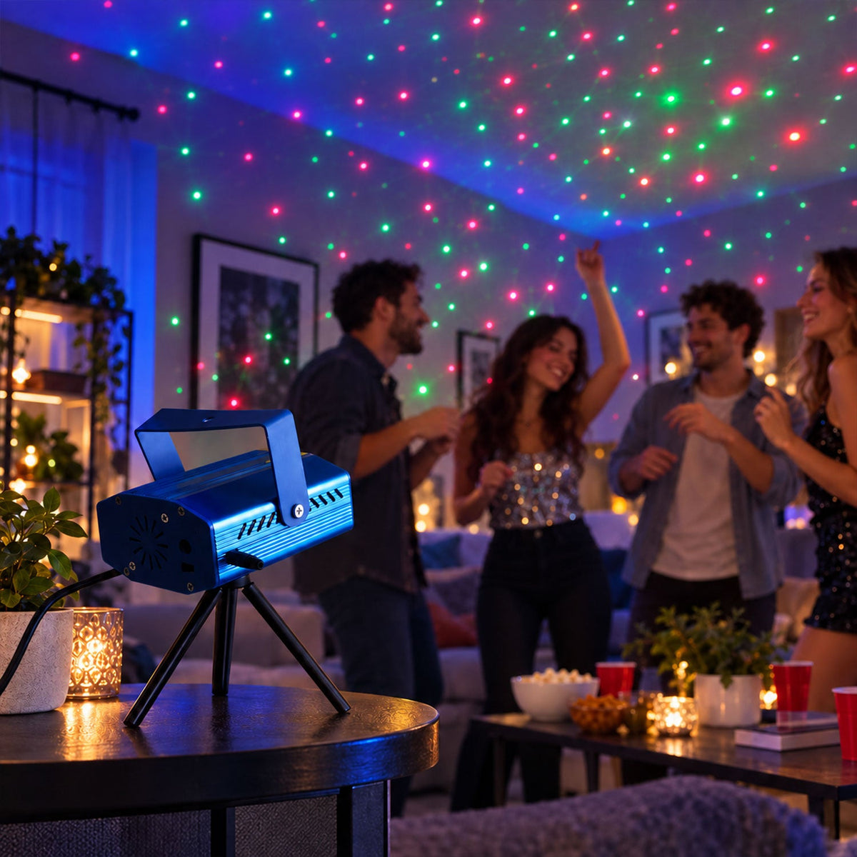 Wukusy sound-activated laser dot projector party light with tripod, projecting colorful laser dots for festive celebrations