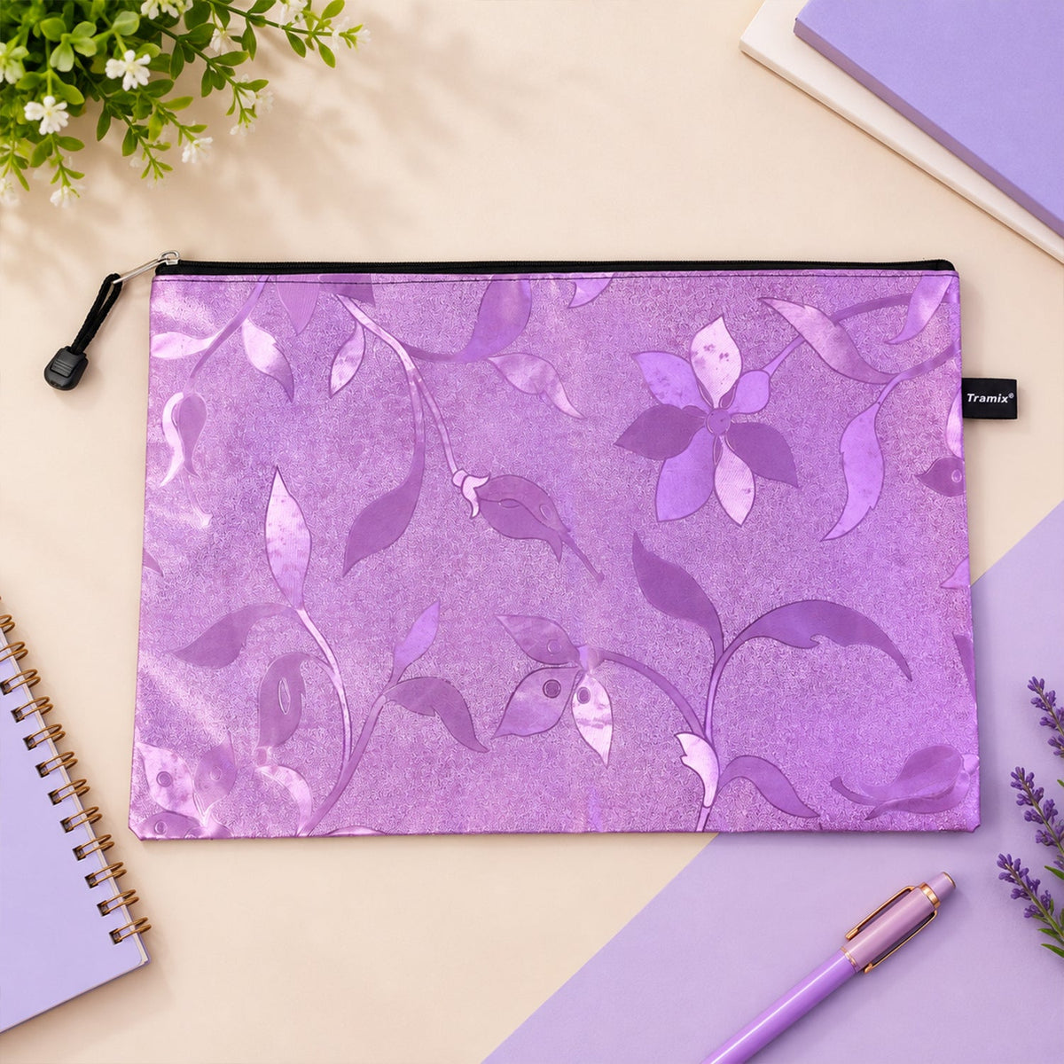 Wukusy zippered travel organizer bag for toiletries and accessories, shown open with compartments for essentials.