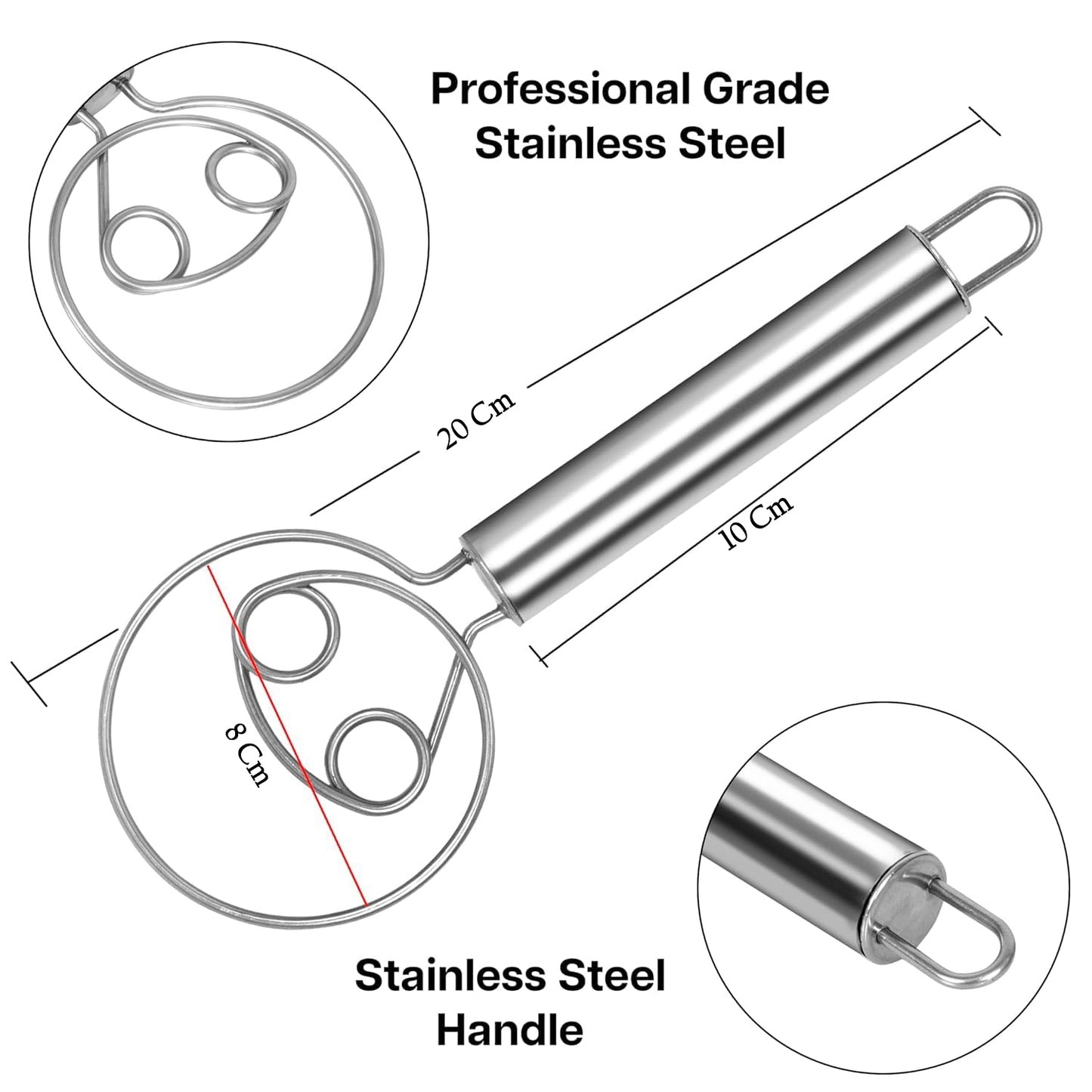 Wukusy stainless steel Danish dough whisk with large size, ideal for mixing bread and pastry dough in home baking.