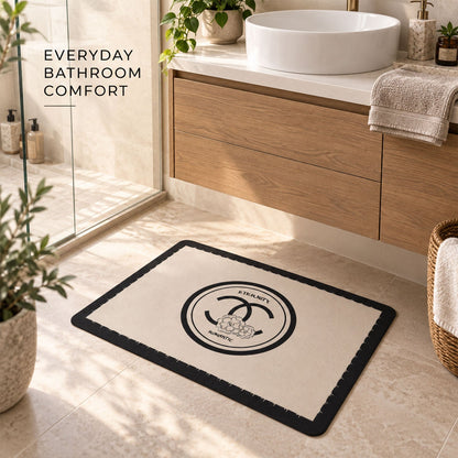 Black and cream textured bath mat by Wukusy, soft and absorbent floor rug, 40x30 cm for bathroom decor and comfort.