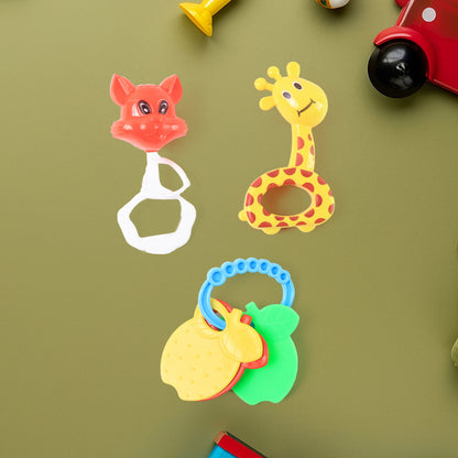 Set of eight Wukusy baby rattle toys for infants, colorful and lightweight, designed for sensory development and easy grasping.
