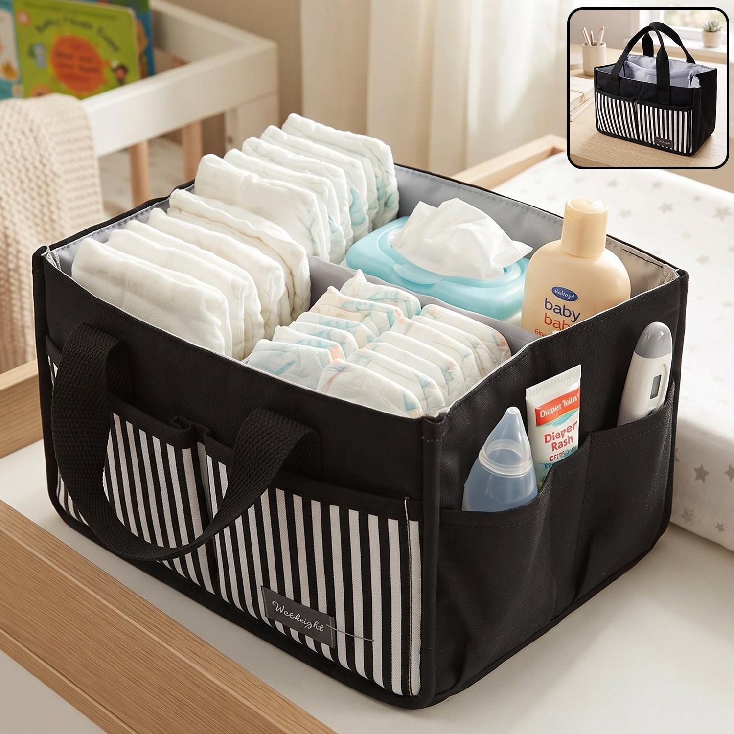 Wukusy multipurpose travel organizer bag with handles, 27x16 cm, featuring multiple compartments for toiletries and accessories.