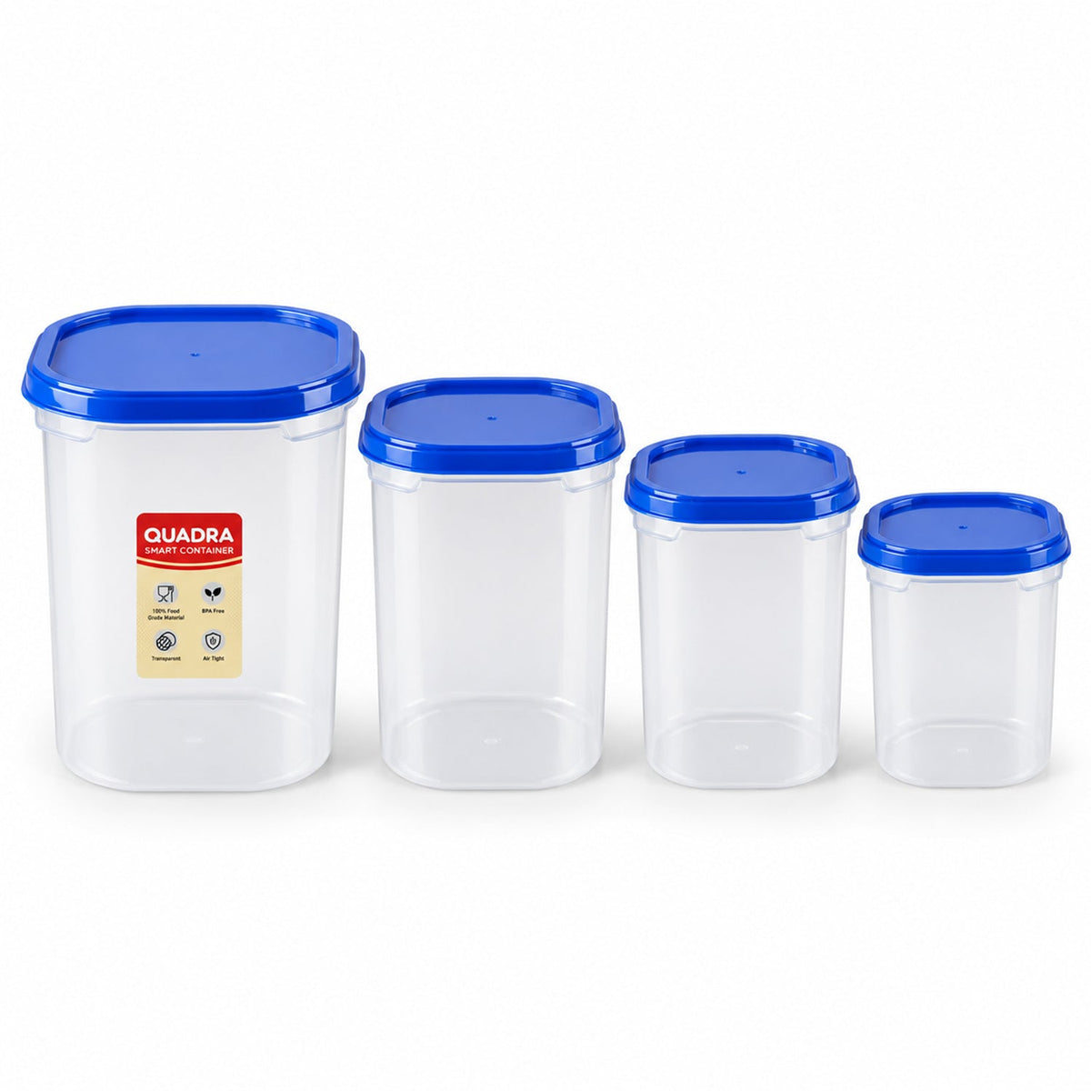 Set of four Wukusy plastic food storage containers with lids, ideal for kitchen organization and freshness.