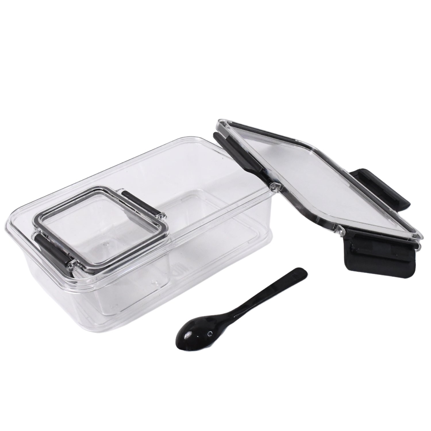Wukusy plastic kitchen storage containers with air seal lock lids, 800ml big and 250ml small sizes, includes a spoon, for home use