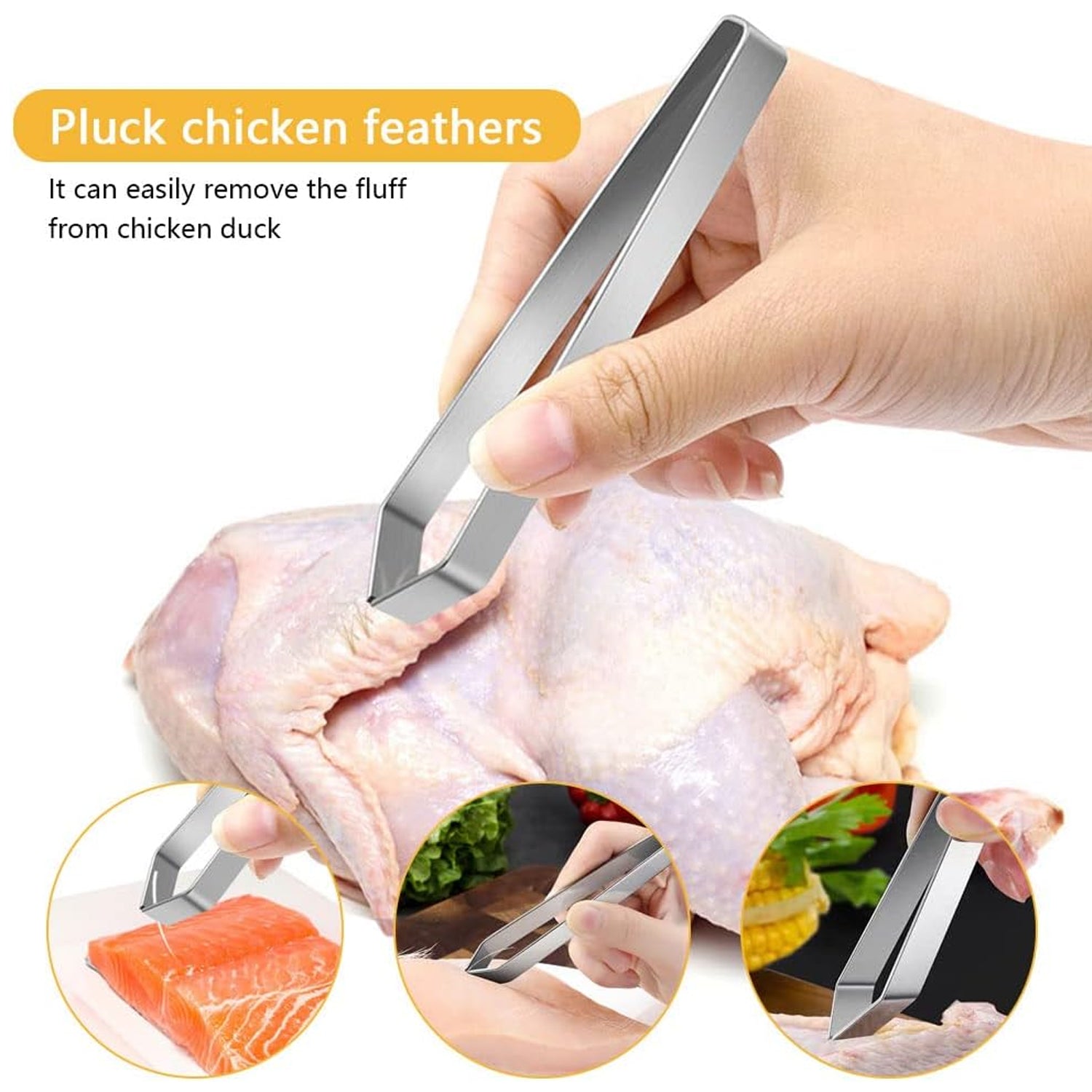 Stainless steel fish bone tweezer by Wukusy, with pointed tips for precise removal of fish bones in kitchen use.