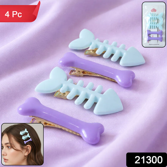 Set of four Wukusy fishbone-shaped hair clips in bone design, perfect for stylish hair accessories.