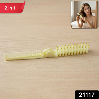 Wukusy 2-in-1 foldable hair comb with brush, compact and portable for easy styling and detangling.