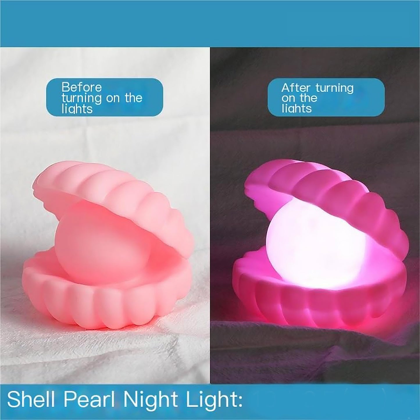 Wukusy Pearl Shell Night Lamp with LED lighting on a nursery desk, battery-operated decorative light for bedroom or home ambiance
