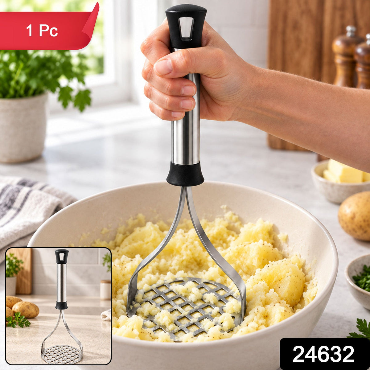 Wukusy stainless steel potato masher and pav bhaji masher with ergonomic grip handle