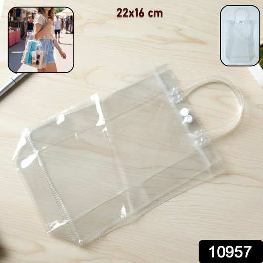 Transparent PVC carry bag from Wukusy, 22x16 cm, showing clear material and sturdy handles for easy carrying.