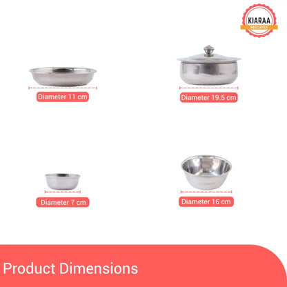 Ekom KIARAA 61-piece stainless steel dinner set with plates, bowls, and utensils for kitchen and dining use.