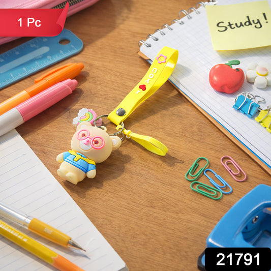 Cute Cartoon Teddy Bear Keychain With Yellow I Love You Strap (1 Pc)