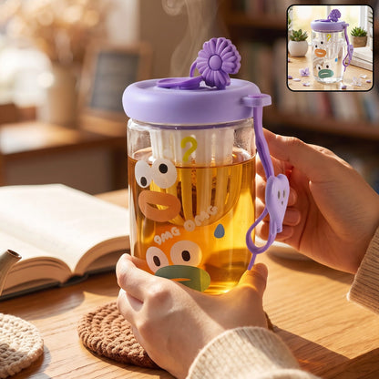 Glass Fruit Tea Sipper Cup 500 Ml With Infuser Strainer And Strap (1 Pc)