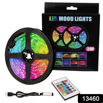 Wukusy 3M RGB LED strip lights set with colorful mood lighting, flexible strip for vibrant home or party decor.