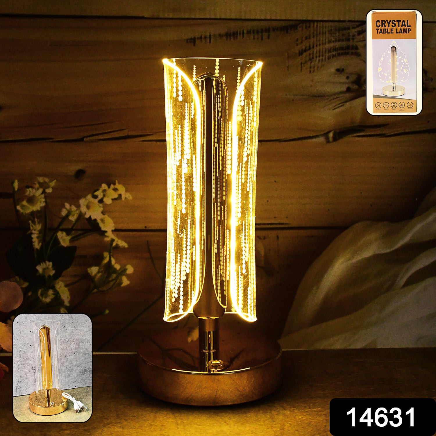 Elegant tall crystal cylinder table lamp by Wukusy, ideal for modern home decor with a sleek, transparent glass design.