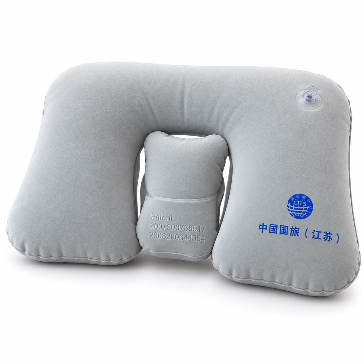 Wukusy inflatable travel neck pillow for flights and train trips, cushioned support for seated rest in a compact design
