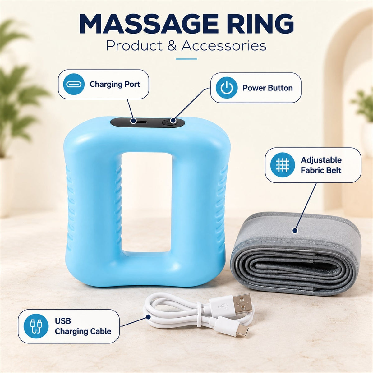 Electric Ring Massager With Soft Adjustable Strap And Usb Cable For Relaxation