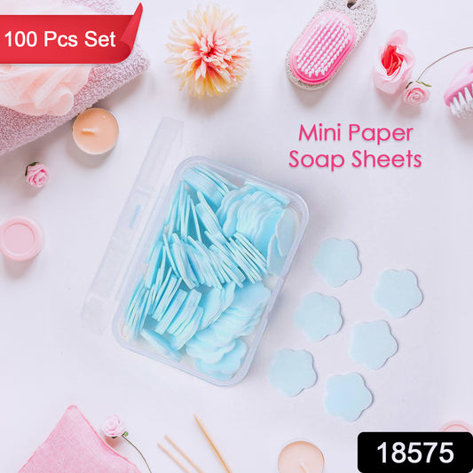 Set of 100 flower-shaped mini portable travel soap paper sheets in mixed colors by Wukusy, ideal for travel and home use.