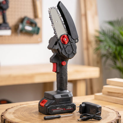Mini Electric Cordless Chainsaw With 48v Battery For Wood Cutting (1 Set)